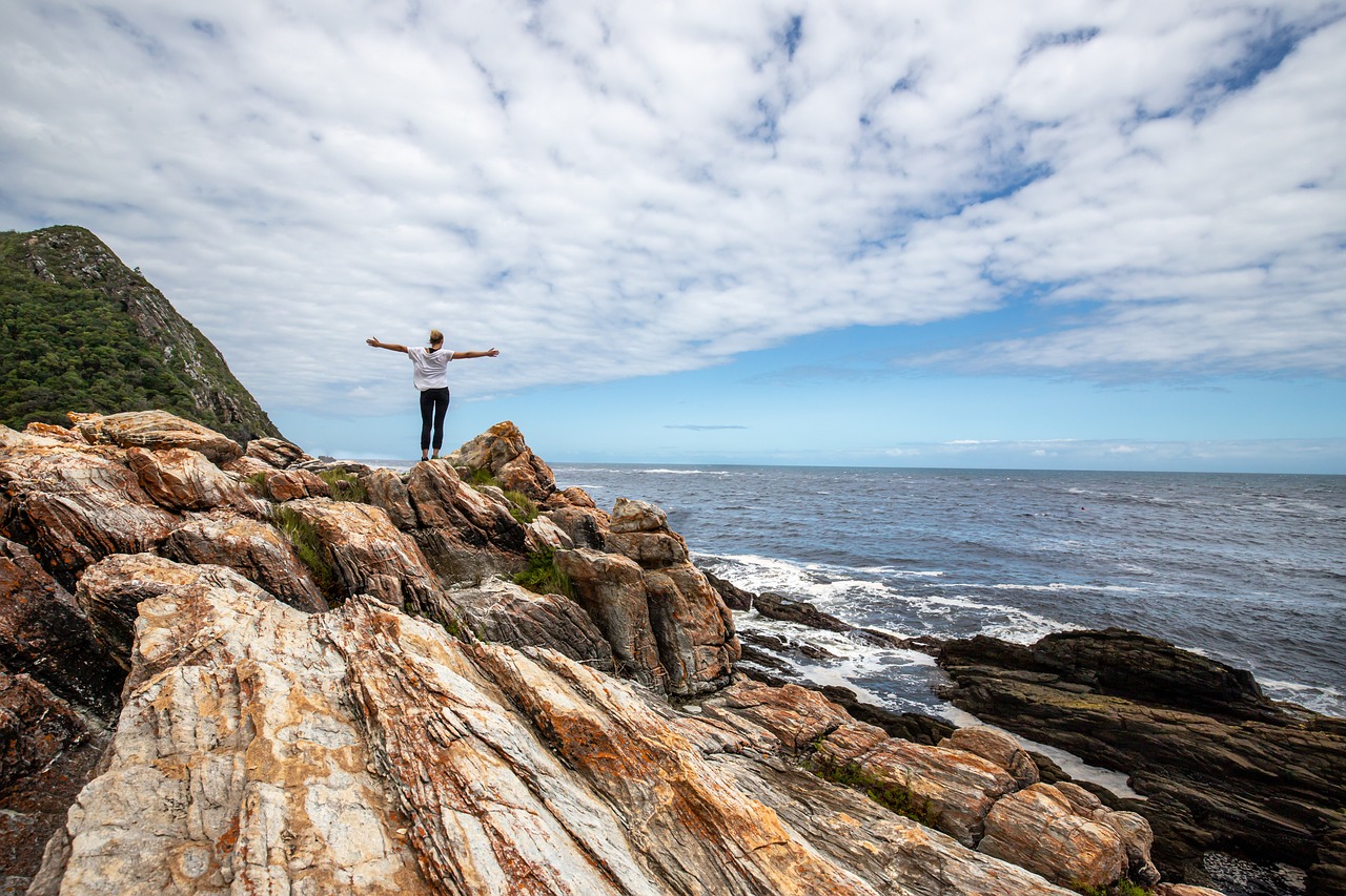 woman, coast, sea